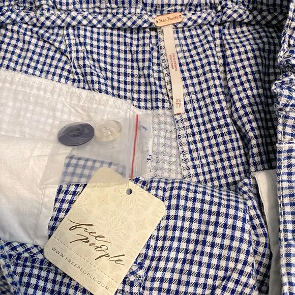 Free People NWT Kate Plaid Straight Leg Navy Size XS - Picture 12 of 13